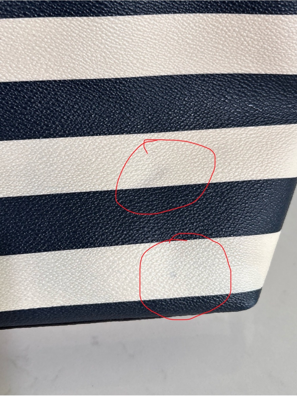 Tory Burch Navy and Cream Striped Tote with Tan Leather Accents - Picture 12 of 16